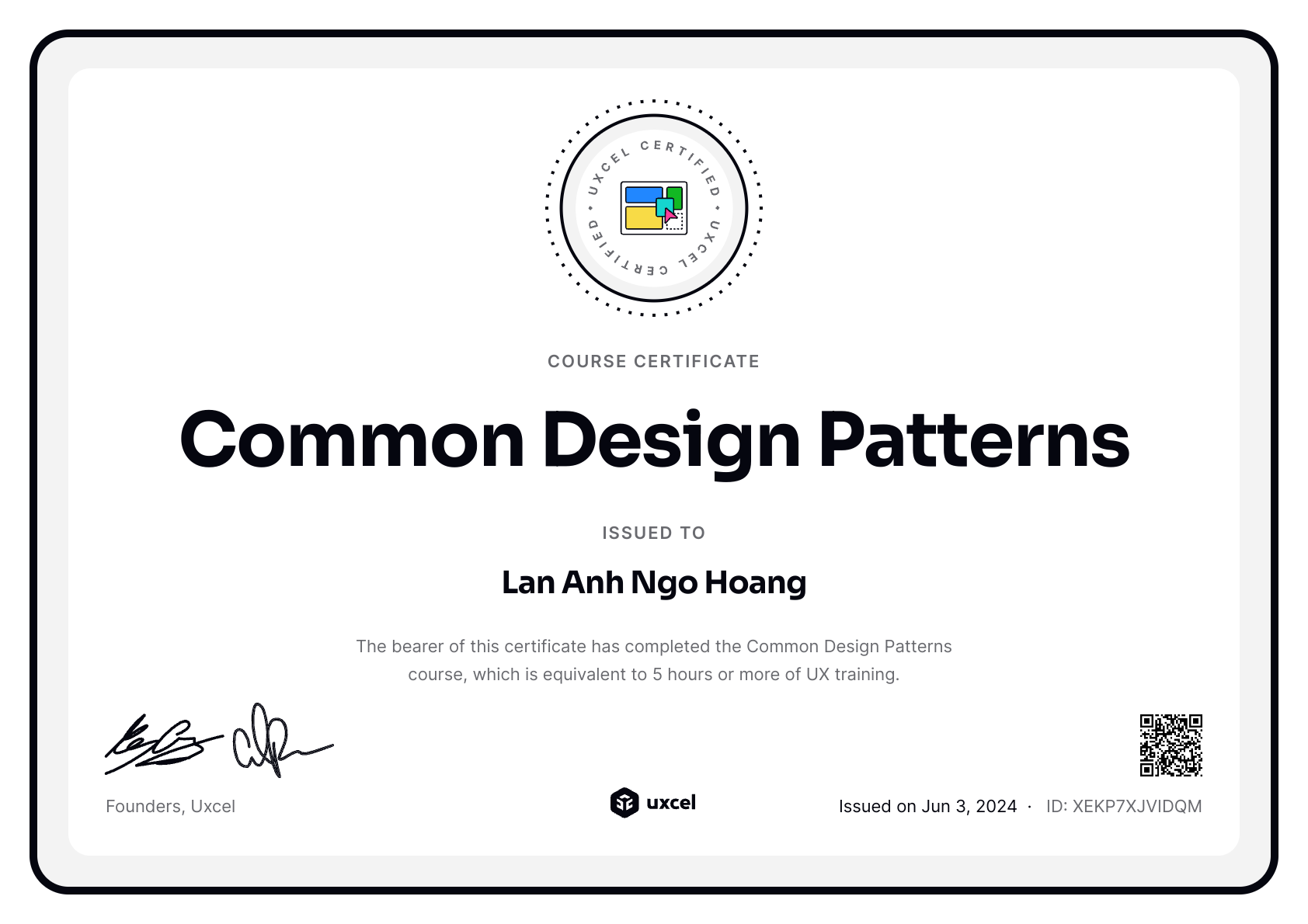 Lan Anh Ngo Hoang's certificate